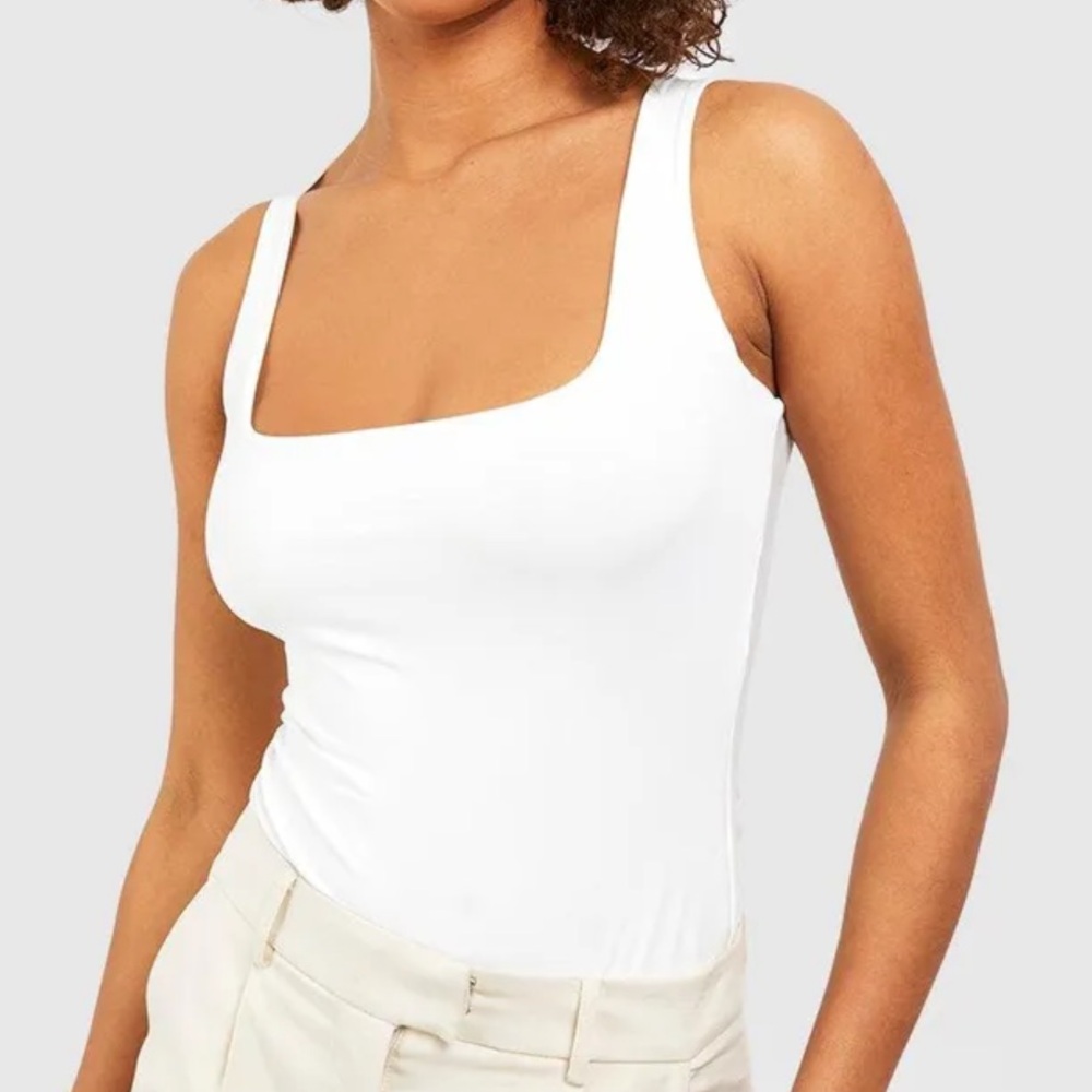 Boohoo Tall Square Neck Double Layer Bodysuit US 8